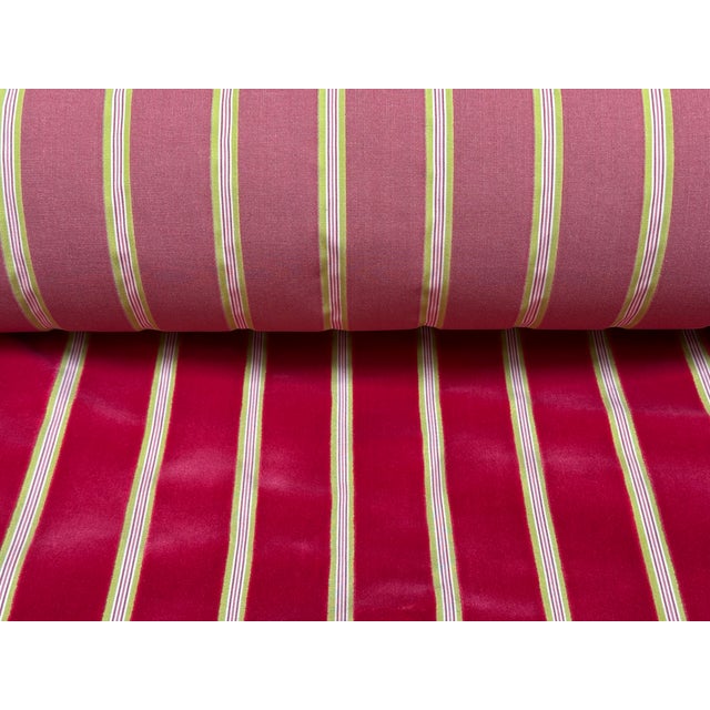 Raspberry Red 11 Yards of Zimmerman & Rohde Raspberry Cut Velvet & Chartreuse Stripe Fabric For Sale - Image 8 of 8