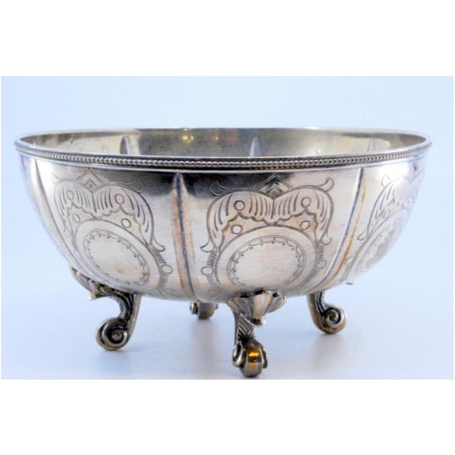 Silver Candy Box with Engravings, Pearled Rim and Feet with Palmettes, in Very Good conditions. Designed 1890 to 1919 This...