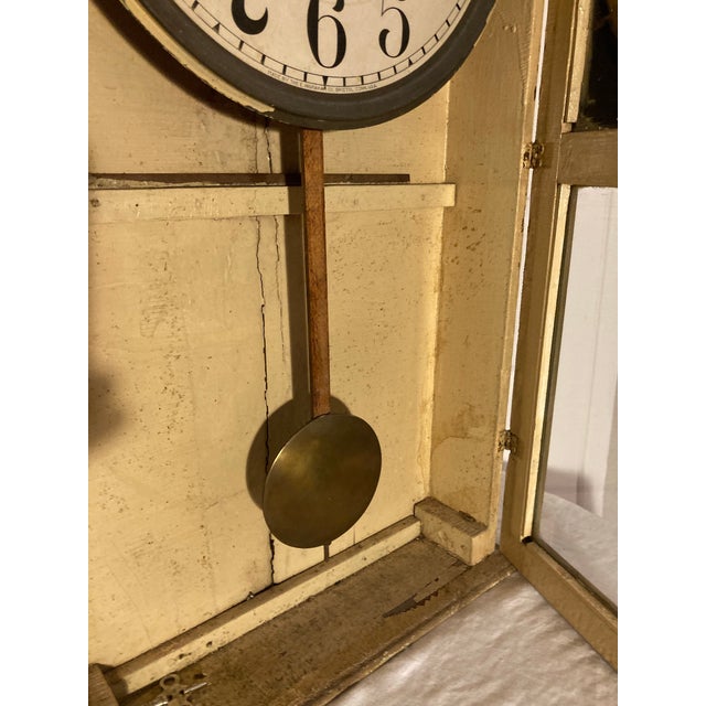 Antique American School Clock Glass Front Gilding on Glass Around Face For Sale - Image 9 of 12