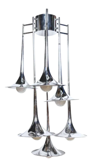 1970s Reggiani Chrome Horn Ceiling Lamp