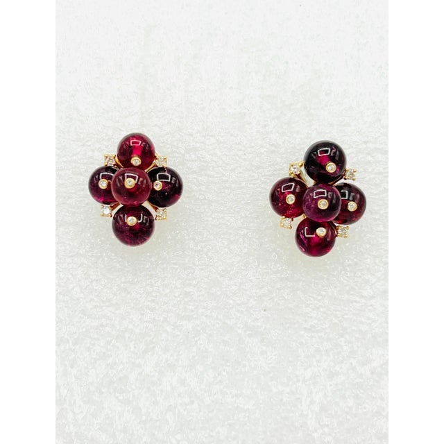 Mid 20th Century Pink Tourmaline Beads and Diamond Cluster Earrings in 18k Yellow Gold - 2 Pieces For Sale In Los Angeles - Image 6 of 8