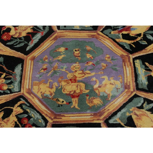 Rug & Kilim Rug & Kilim’s Pictorial Medallion Square Rug in Purple, Gold, & Black Tones For Sale - Image 4 of 7