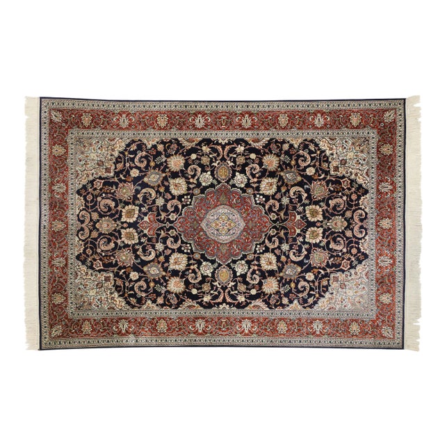 Vintage Persian Kashan Silk Rug - 04'01 X 06'01 For Sale