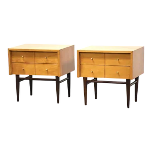 1960s Maple and Walnut Nightstands - a Pair