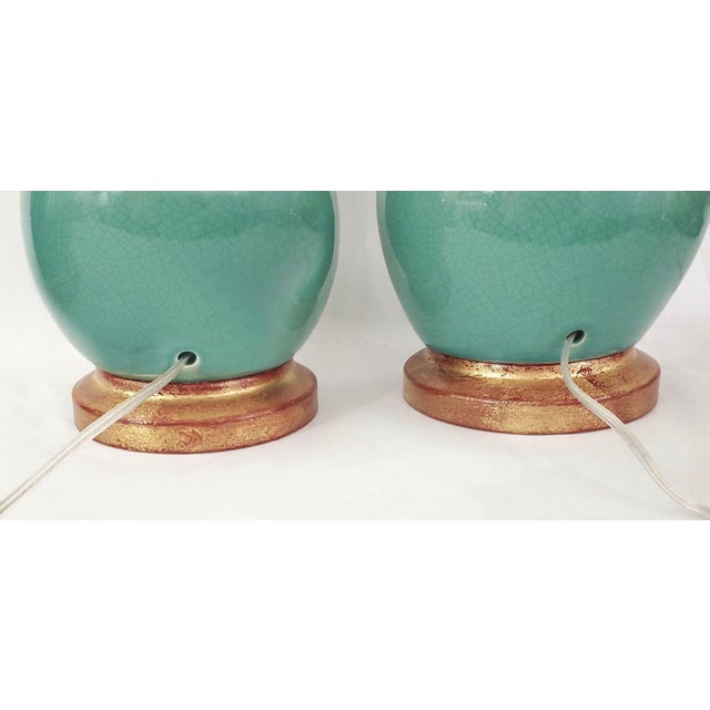 Lamp Pair Restored Vintage Christopher Spitzmiller Style Coastal Blue Crackled Porcelain For Sale - Image 9 of 14