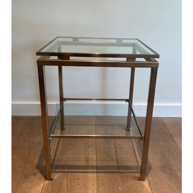 1970s brushed steel side tables by Guy Lefèvre for Maison Jansen - a Pair For Sale - Image 10 of 12