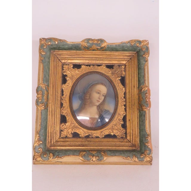 Pietro Perugino Reproduction Madonna Portrait Artwork Gold and Green Frame 5133b For Sale - Image 4 of 17