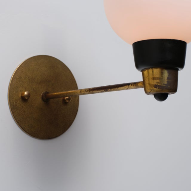 1950s Vintage Italian Sconces in Brass and Opaline Glass, 1950s, Set of 2 For Sale - Image 5 of 12