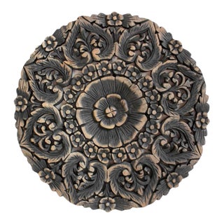 Burn Carved Medallion Panel 18" For Sale
