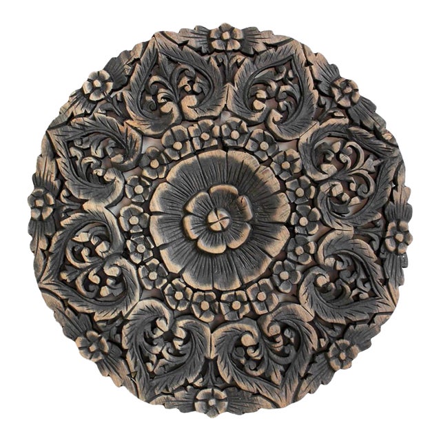Burn Carved Medallion Panel 18" For Sale