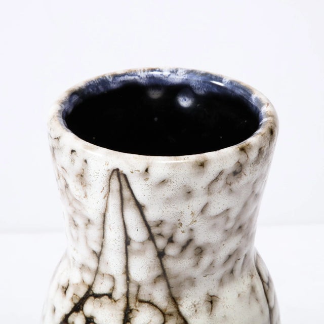 Mid-Century Modernist White and Earth Toned Ceramic Vase With Leaf Motif For Sale - Image 10 of 11