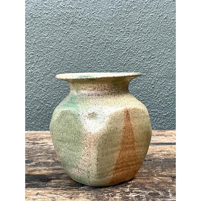 Mid-Century Modern Vintage Small Glazed Pottery Vase For Sale - Image 3 of 12