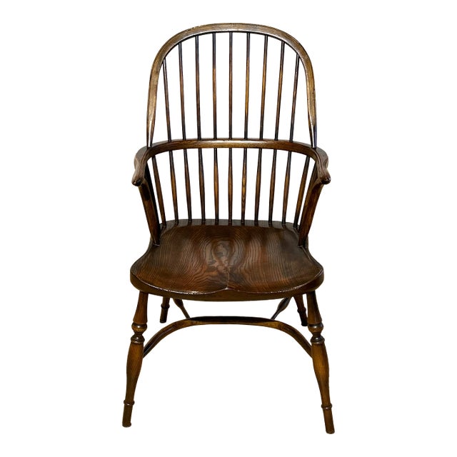 Late 20th Century Fine English Reproduction Oak Windsor Stickback Arm Chair For Sale