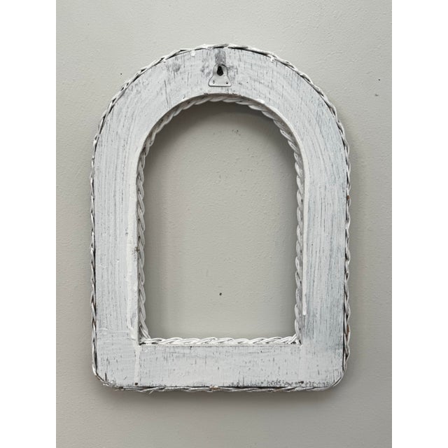 Vintage Boho Chic Coastal White Wicker Painted Arched Wall Picture Frame For Sale - Image 10 of 10