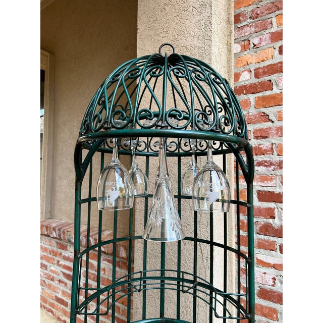 Vintage French Bistro Wine Rack Iron Birdcage Green Tall Patio Bar 21 Bottle For Sale - Image 13 of 18