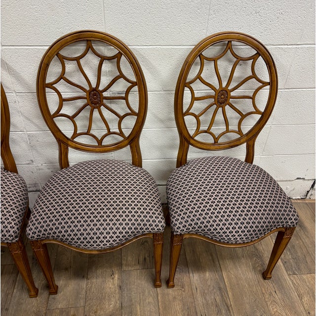 Late 20th Century Vintage George III Regency Hepplewhite Style Sunburst Spider Web Dining Chairs For Sale - Image 5 of 15