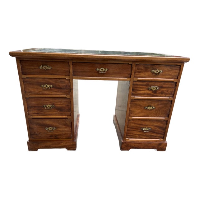 Late 19th Century Double Pedestal Desk Brass Hardware For Sale
