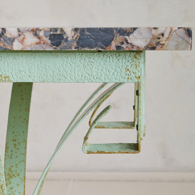 French Art Deco Green Iron Side Table with Marble Top, 1930s For Sale - Image 9 of 11