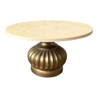 Gold Pedestal Cocktail Coffee Table Iridescent Cream Swirl Top Hollywood Regency 1950s For Sale
