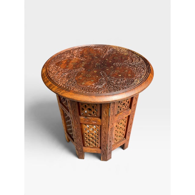 1950s Small Hand Carved Anglo Indian Hoshiarpur Folding Table, 1950 For Sale - Image 5 of 6