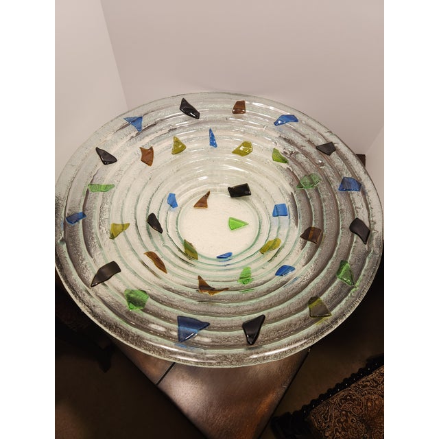Mid-Century Modern Vintage Murano Italy Fused Glass Centerpiece Bowl Huge 22" MCM Architectural Ves For Sale - Image 3 of 7