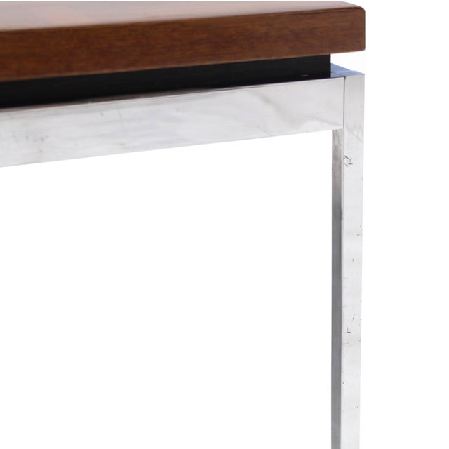 Solid Stainless Steel Heavy Base Rectangular Coffee Table with Parquet Top For Sale - Image 6 of 7