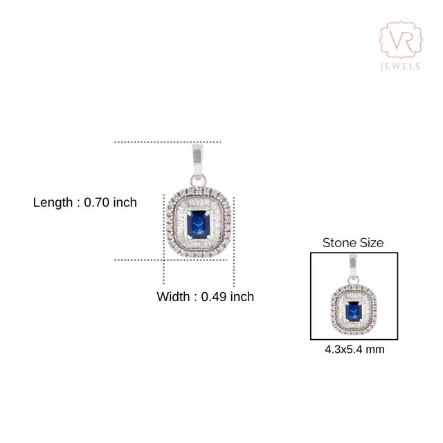 Radiant Emerald-Cut Deep Blue Sapphire & Diamond Halo Pendant in 14k Gold For Sale - Image 11 of 14
