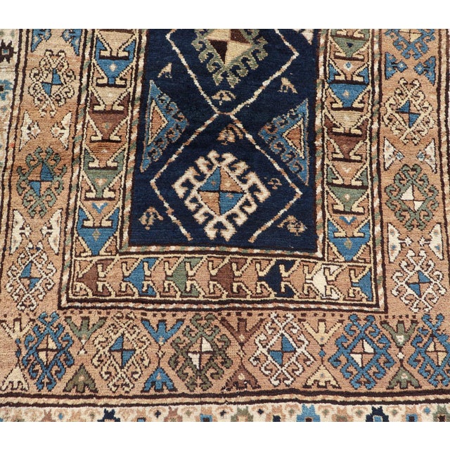 Late 19th Century Antique Blue Kazak Gallery Rug, Hand-Knotted Wool, Caucasus 3'10 X 9'8 For Sale - Image 5 of 12