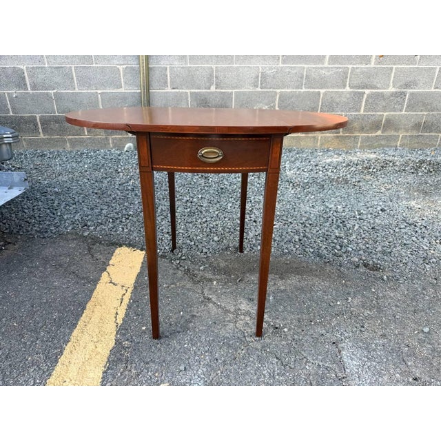 Brown Vintage Federal Style Mahogany Inlaid Pembroke Drop Leaf Tables For Sale - Image 8 of 15