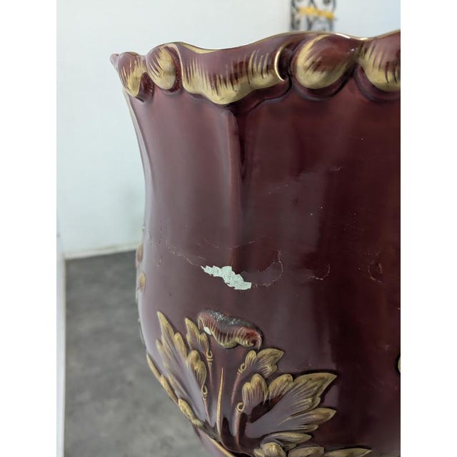 Planter in Glazed Burgundy and Gold Ceramic For Sale - Image 3 of 12