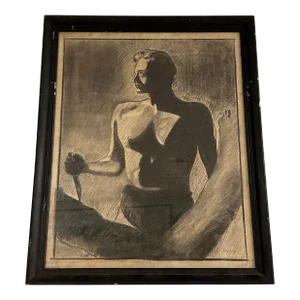 Large 1920s Sketch of a Male Nude in Swimsuit