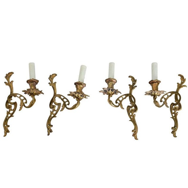 Early 20th Century Early 20th Century French Set of Four Louis XV Style Bronze Wall Sconces For Sale - Image 5 of 13