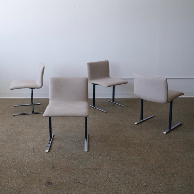 c. 1970s by Giovanni Offredi, Italy - signed and reupholstered in a 100% alpaca fabric. These chairs have age-appropriate...