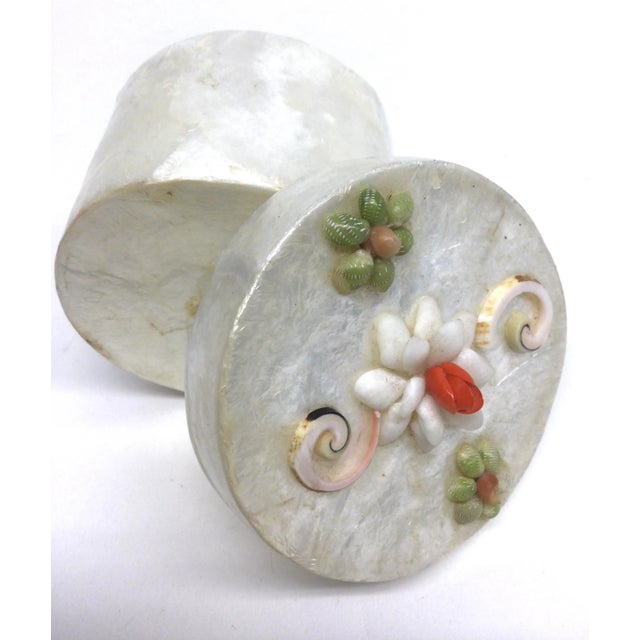 Vintage Capiz Shell Covered Round Trinket Box For Sale - Image 9 of 10