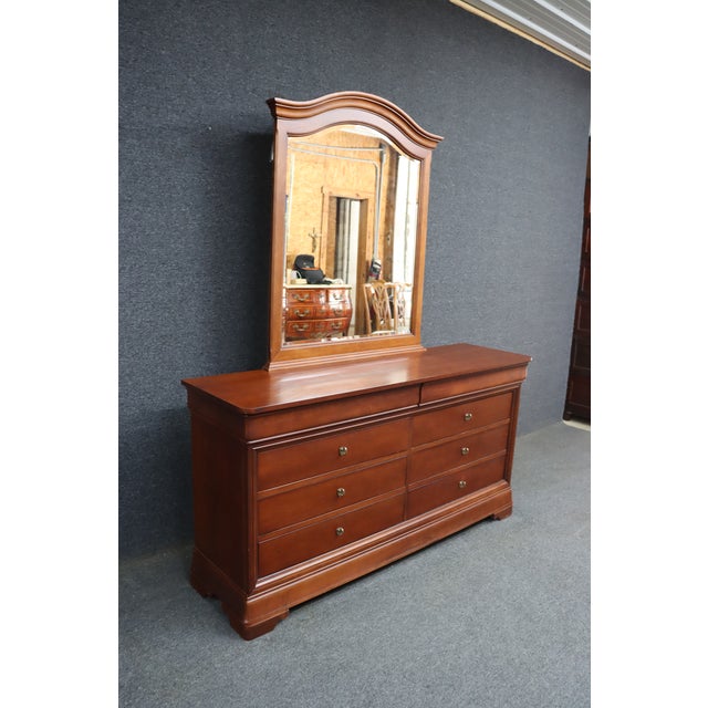 Traditional Thomasville Impressions Louis Philippe Style Cherry Dresser With Mirror For Sale - Image 3 of 13