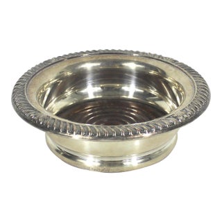 Vintage Silver Plated Wine Coaster With Wood Base Bottle Holder, Shelf Decor, Entertaining Style, Patina England For Sale