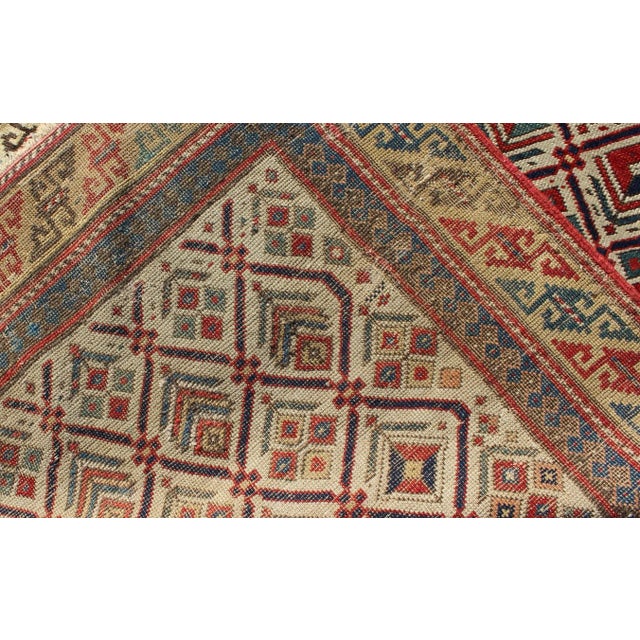 Textile Late 19th Century Antique Caucasian Shirvan Runner With Diamond Design in Ivory Background For Sale - Image 7 of 7