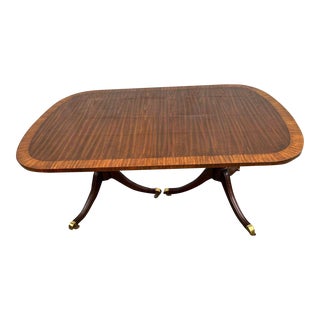 Vintage Mahogany Inlaid Double Pedestal Dining Table With 2 Leaves. For Sale
