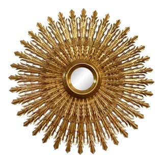 20th Century Sunburst Carved Golden Mirror For Sale
