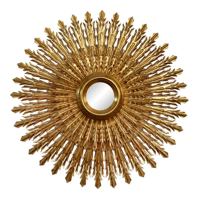 20th Century Sunburst Carved Golden Mirror For Sale