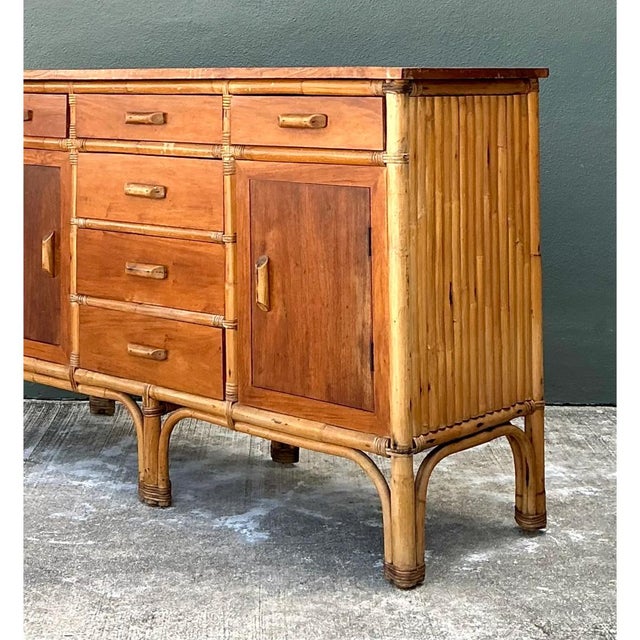Camel Vintage MCM Bamboo and Wood Credenza For Sale - Image 8 of 12