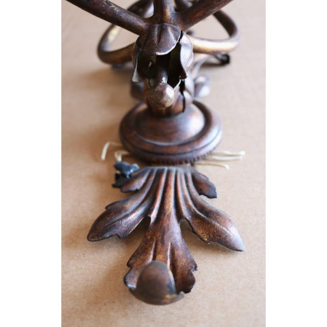 Brown Vintage Baroque Style Three-Light Wall Lamps, 1950s, Set of 2 For Sale - Image 8 of 13