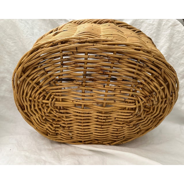 Mid 20th Century Thick Woven Rattan Oval Basket For Sale - Image 5 of 6