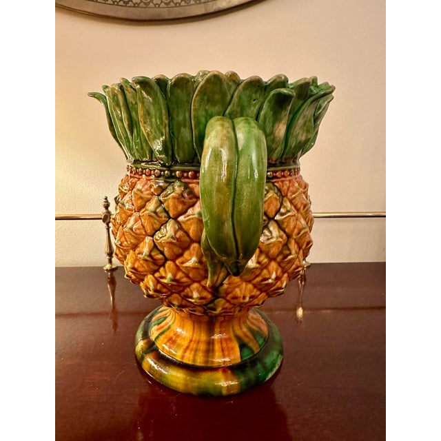 Vintage Minton-Style Majolica Ceramic Pineapple Vase For Sale - Image 6 of 10