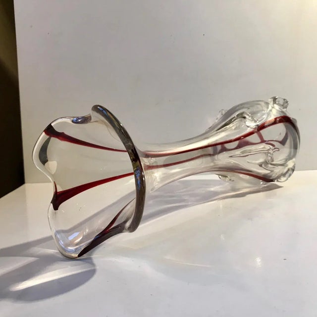 Large Art Nouveau Glass Vase with Cherry Threading, 1910s For Sale - Image 3 of 11