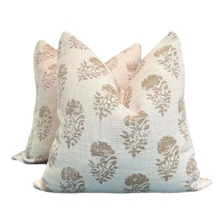 Honey Gold and Ivory Botanical Pillows - A Pair For Sale