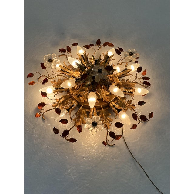 Large 15-Light Ceiling Lamp in Gold-Plated Wrought Iron and Colored Crystals from Banci Firenze, 1980s For Sale - Image 9 of 13