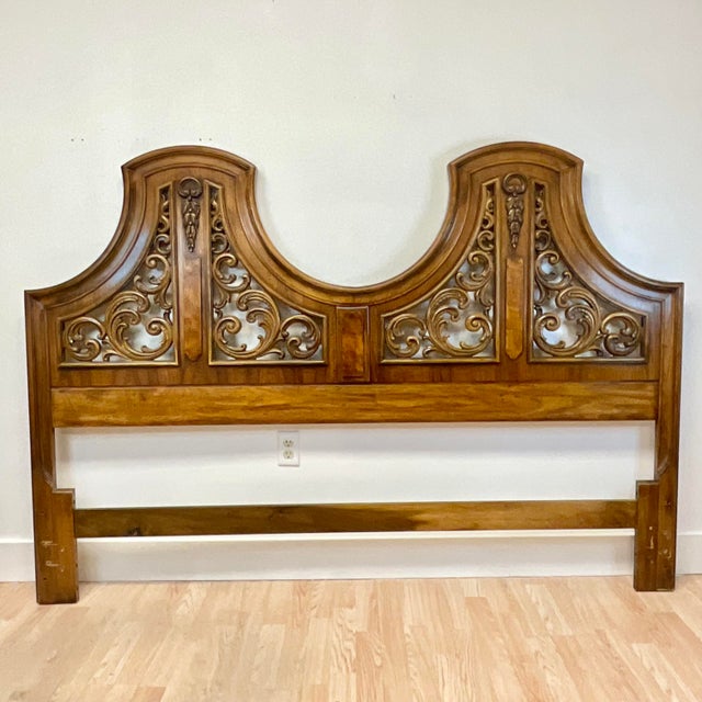 Thomasville 1968 Mid-Century Italian Mediterranean Thomasville King Headboard With Burlwood Accents For Sale - Image 4 of 12