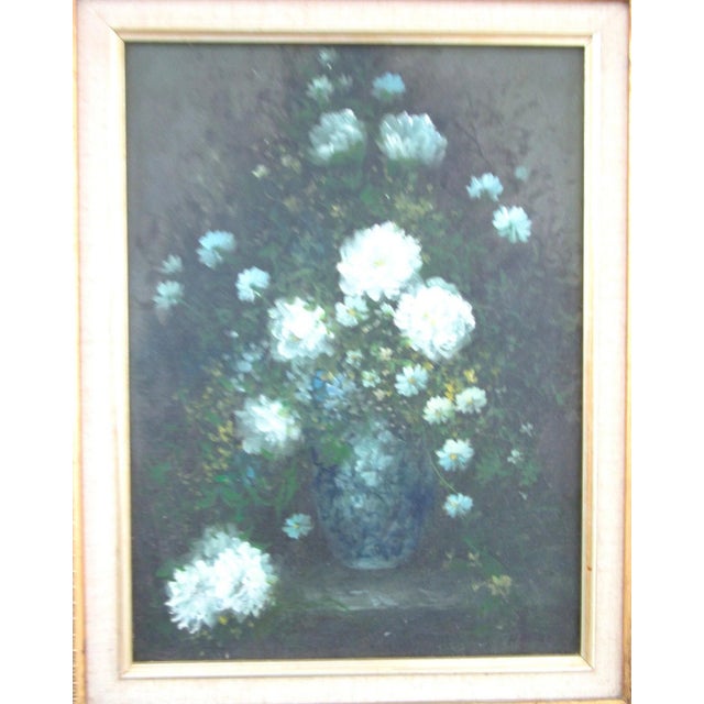 Realism 1902 Oil Painting Chrysanthemums and Daisies in Glass Vase Carved Gold Wood Frame H. Ovide Cornwall, England For Sale - Image 3 of 12
