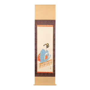 Showa Era Japanese Watercolor Scroll Painting of a Woman in Kimono